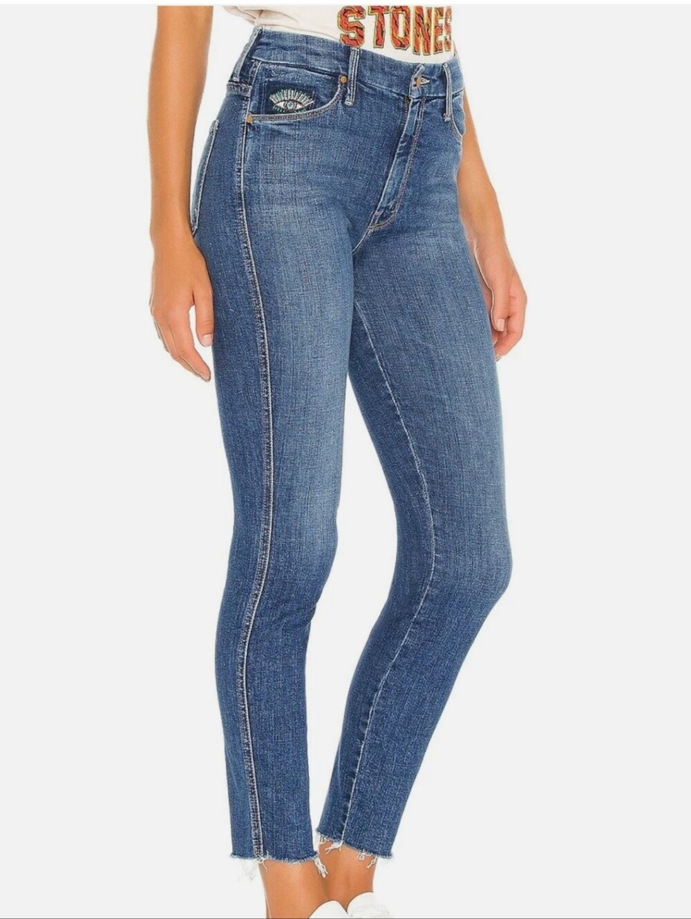 MOTHER Skinny Jeans High Waisted Double Looker Ankle Fray 26 Fruit Carts